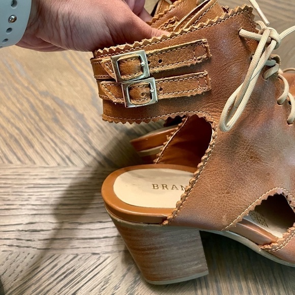 Nwot Brantano Leather Lace up Open Toe and Open Heel Caramel - Picture 6 of 16